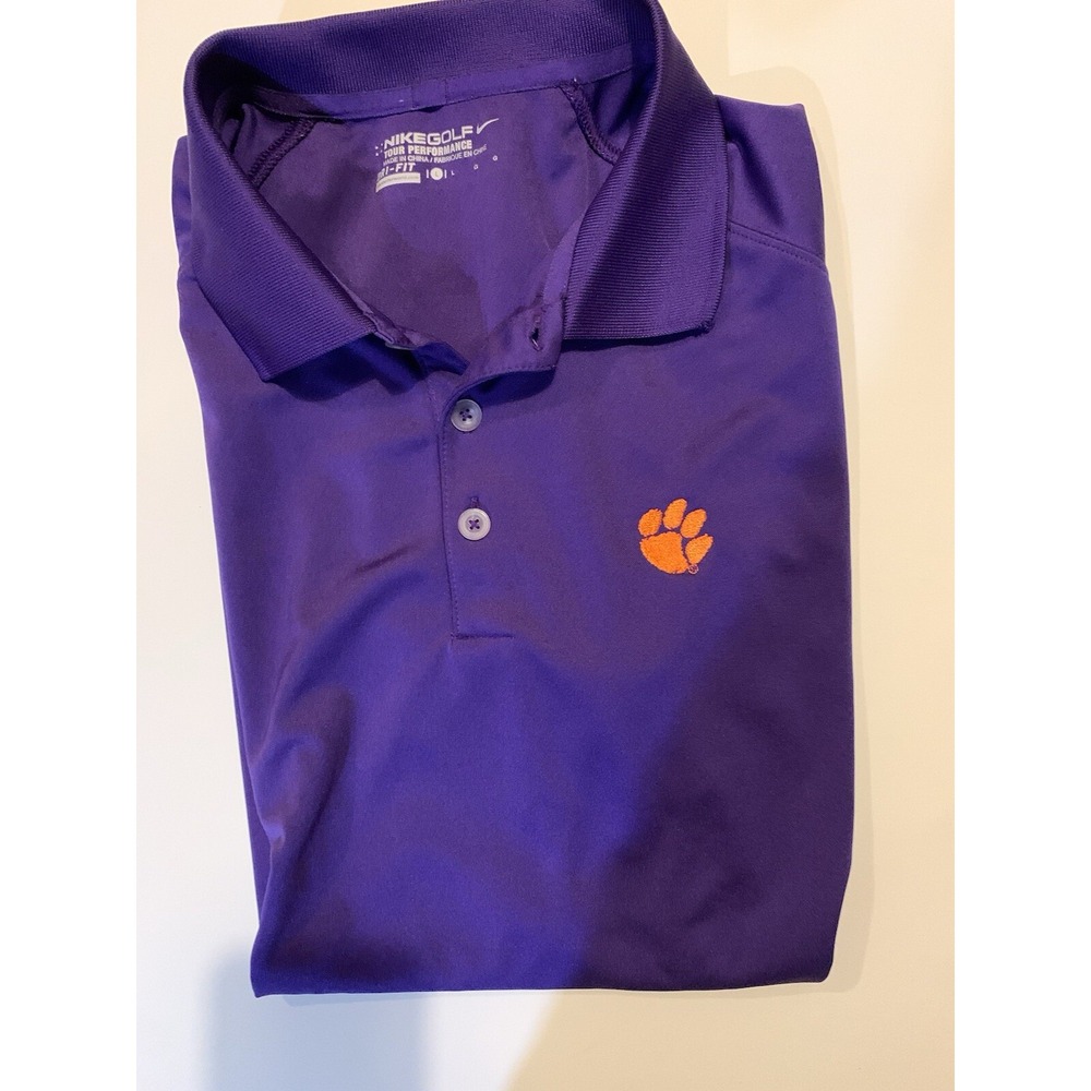 Nike Golf Dri Fit Tour Performance 1/4 Button SS Collar Polo Purple Logo Men's L
